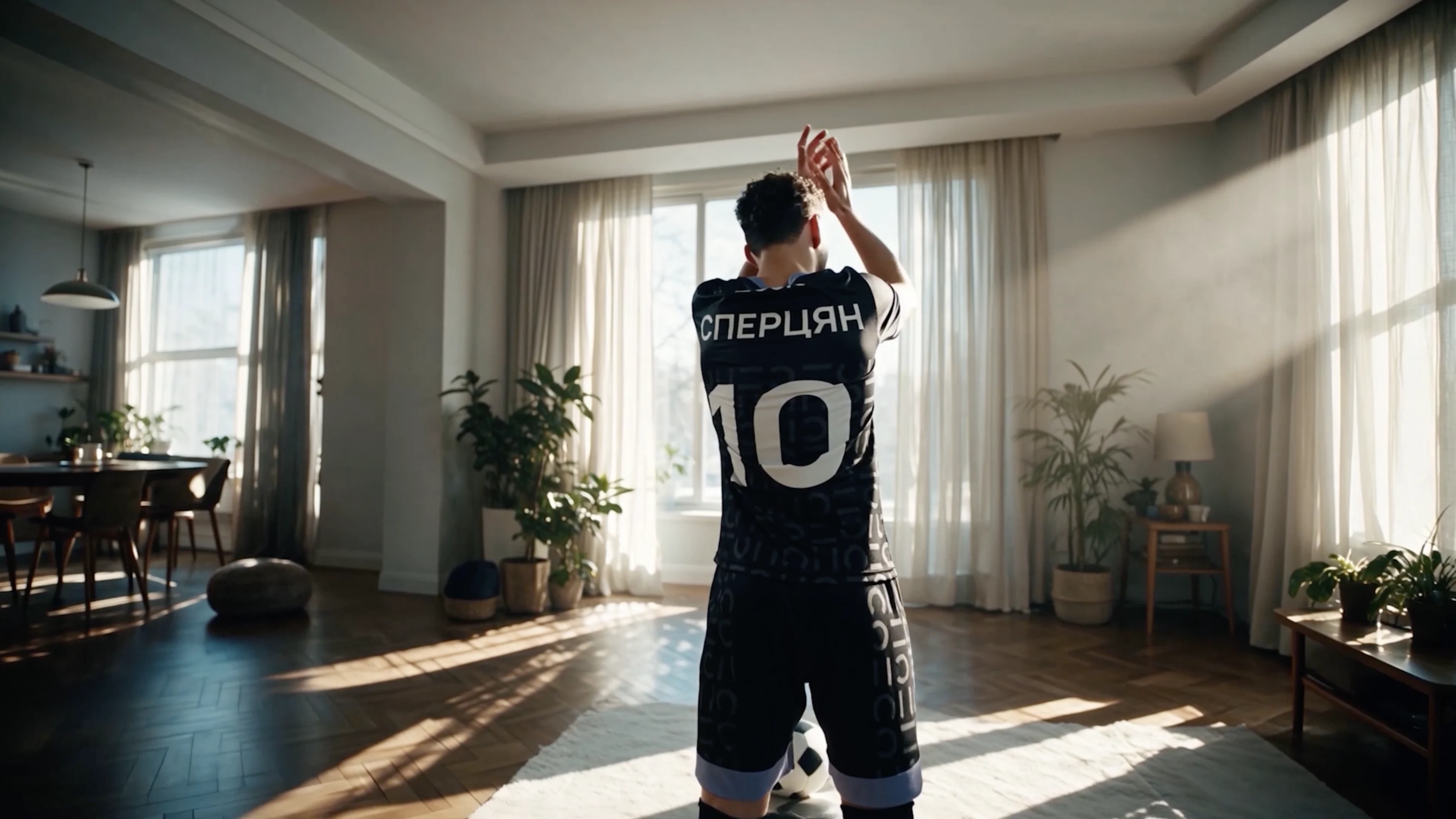 Эдуард Сперцян спиной к зрителю, на футболке «Сперцян 10»